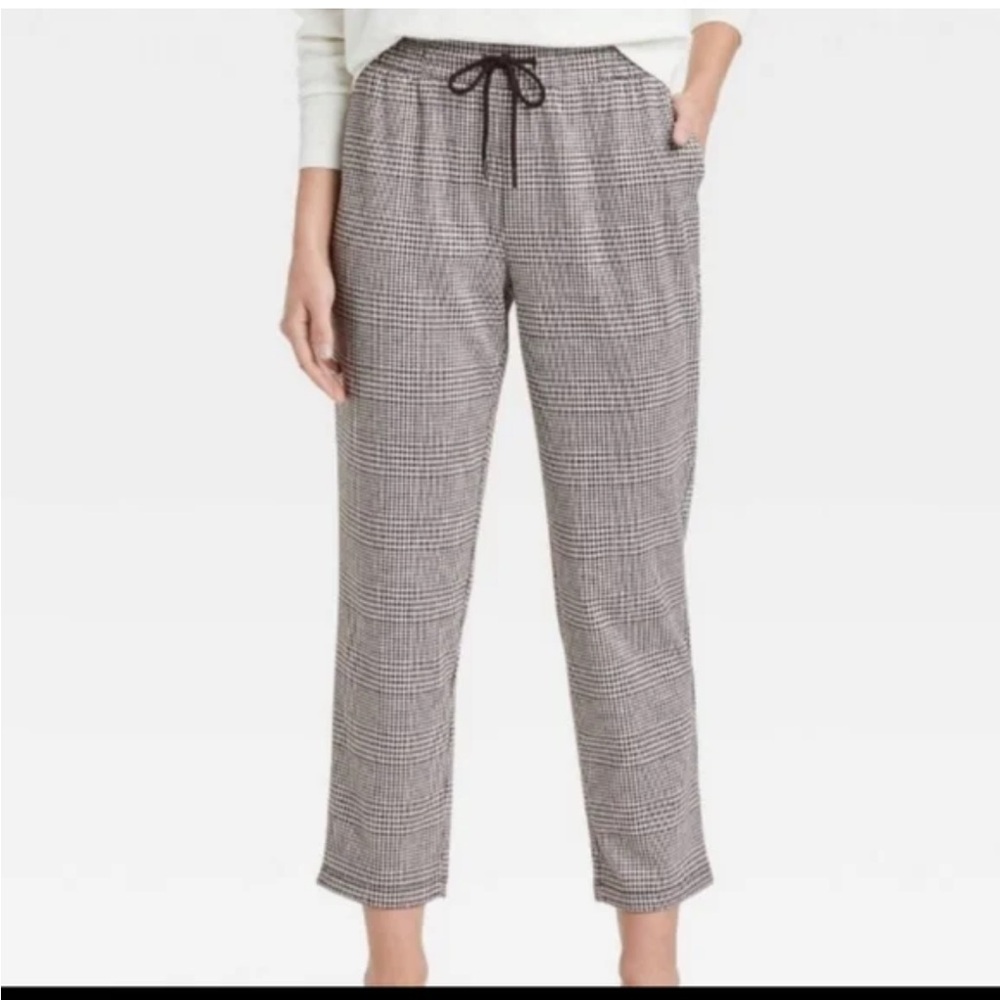 Zara Plaid Elastic Tie Front Cropped Pant